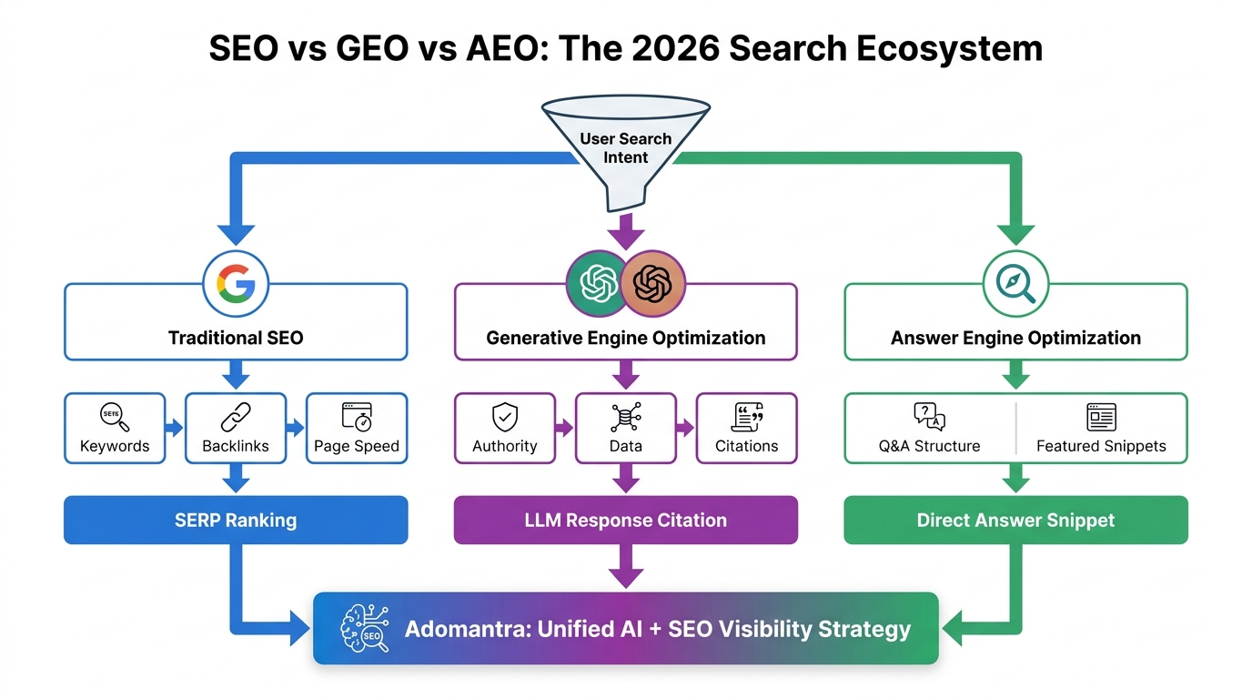 SEO vs GEO vs AEO Which One Matters